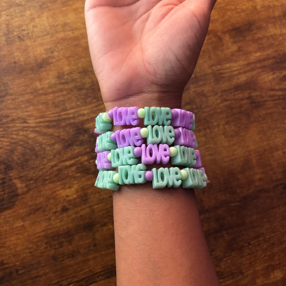2pcs Purple and Green Handmade Love Beaded Bracelet